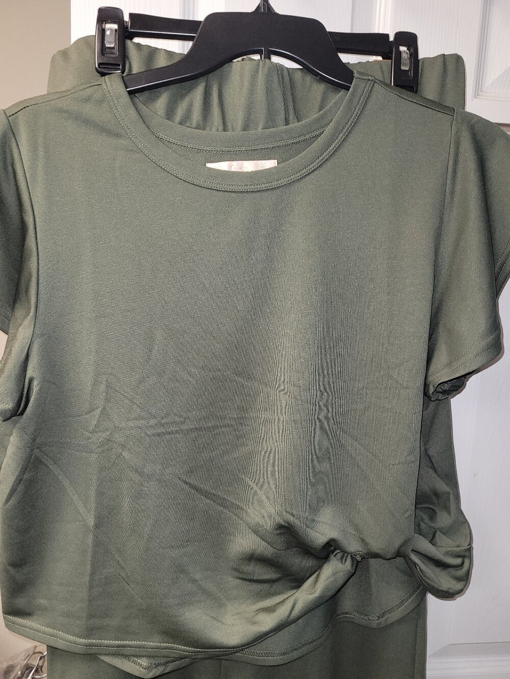 Women’s Olive Green Short Sleeve Knot-Front Top